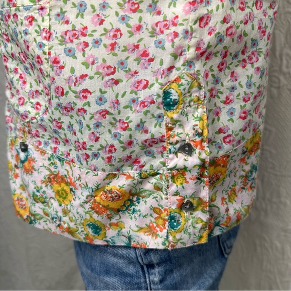 Custo Barcelona VTG Cotton Button Down Floral Short Sleeve Blouse - Picture 10 of 15